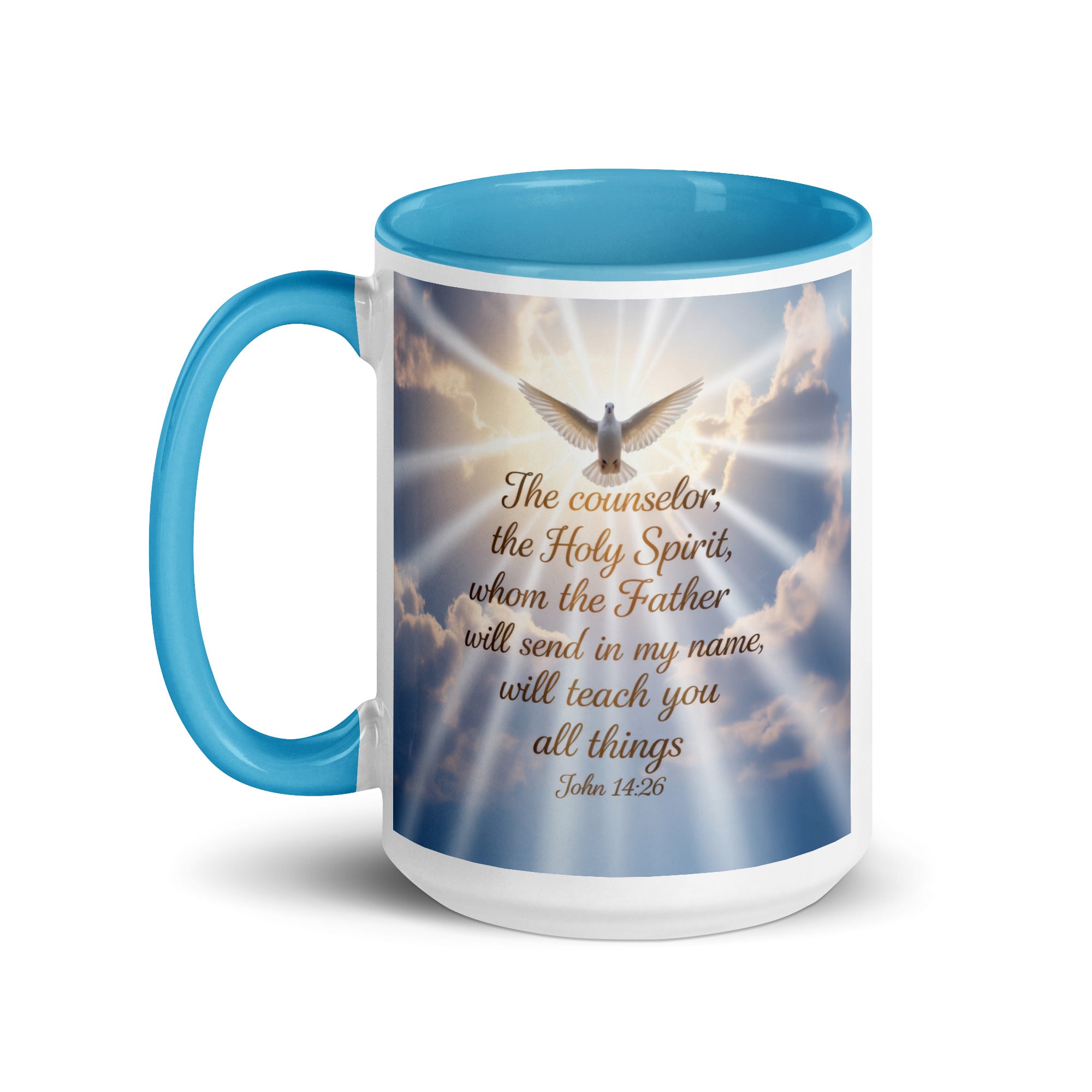 John 14:26 Bible Verse Father White Ceramic Mug with Color Inside