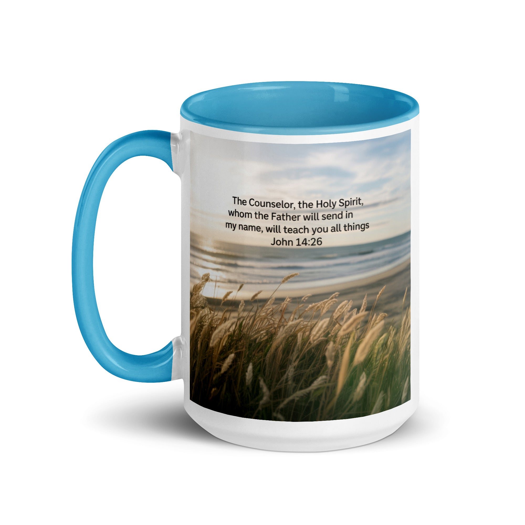 John 14:26 Bible Verse in my name White Ceramic Mug with Color Inside