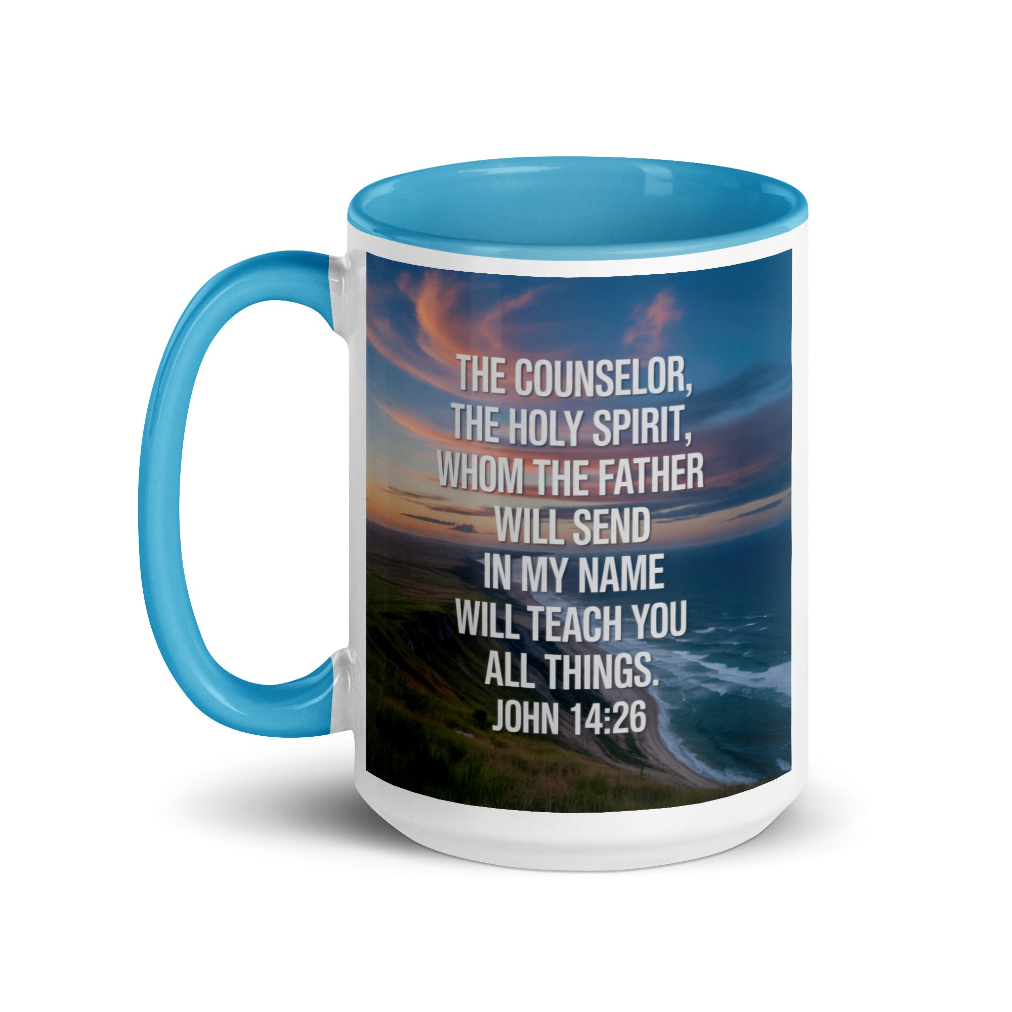 John 14:26 Bible Verse will teach White Ceramic Mug with Color Inside