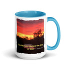 Psalm 19:1 Bible Verse, Sunset Glory White Ceramic Mug with Color Inside