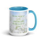 James 4:8 Bible Verse, Draw near White Ceramic Mug with Color Inside