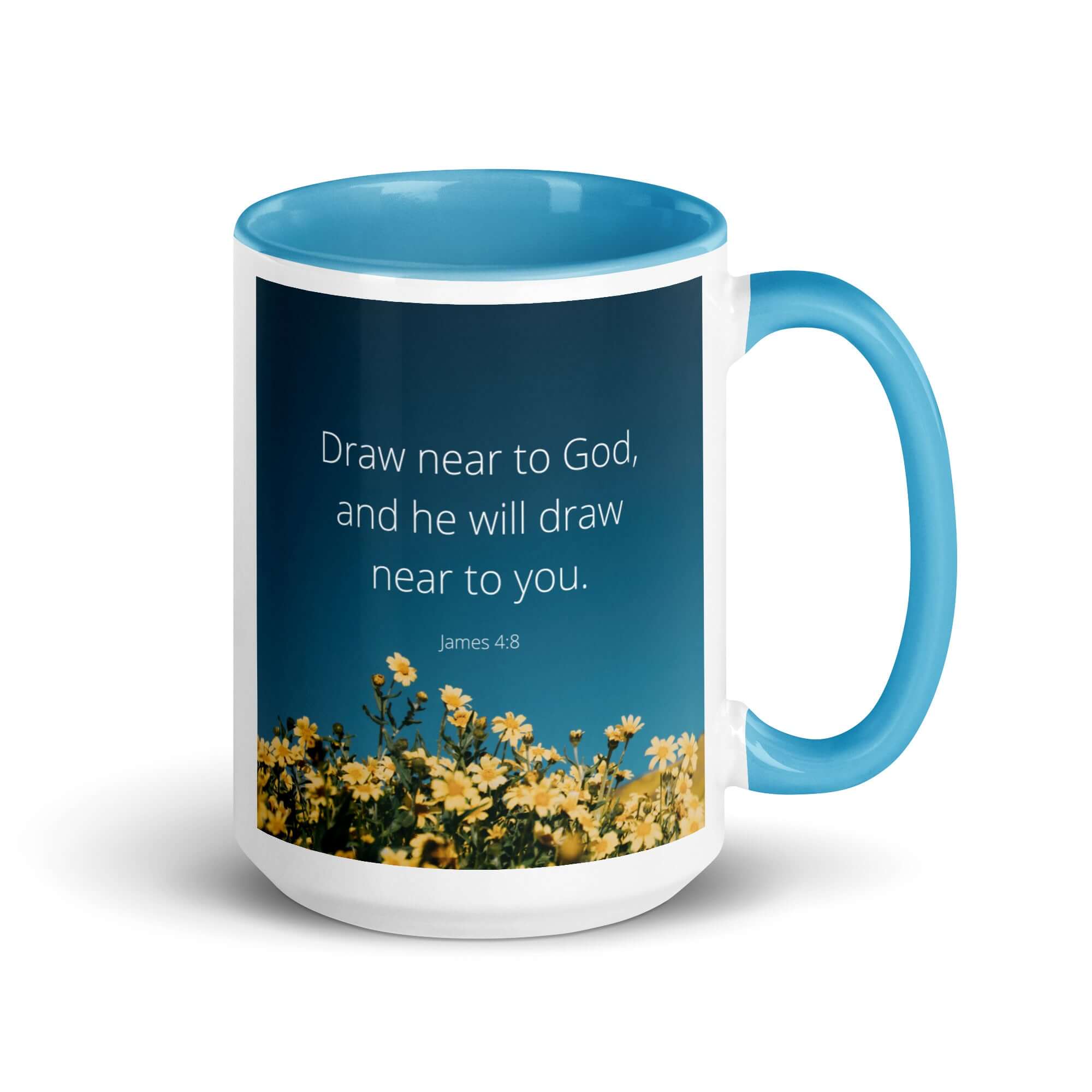 James 4:8 Bible Verse, near to you White Ceramic Mug with Color Inside
