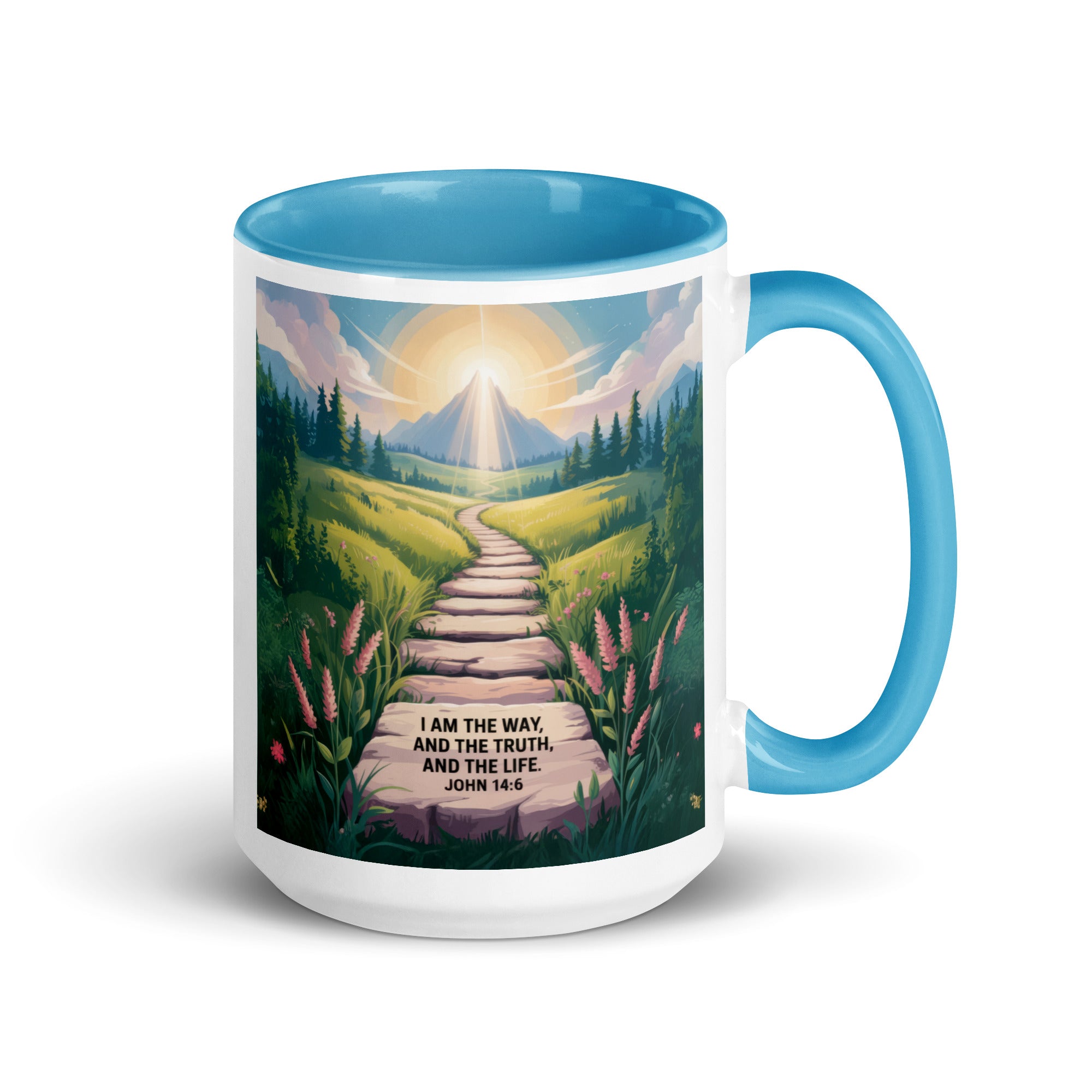 John 14:6 Bible Verse The Truth White Ceramic Mug with Color Inside Blue 15 oz