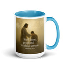 Matthew 25:21 Bible Verse Well Done White Ceramic Mug with Color Inside Blue 15 oz