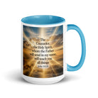 John 14:26 Bible Verse will send White Ceramic Mug with Color Inside Blue 15 oz
