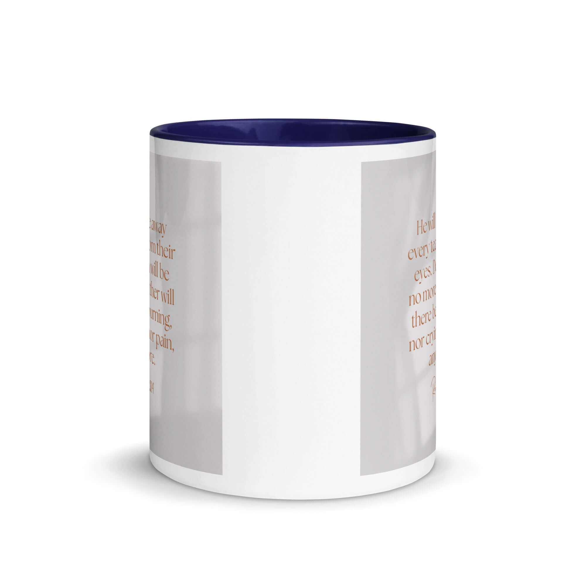 Revelation 21:4 Bible Verse, He will wipe White Ceramic Mug with Color Inside