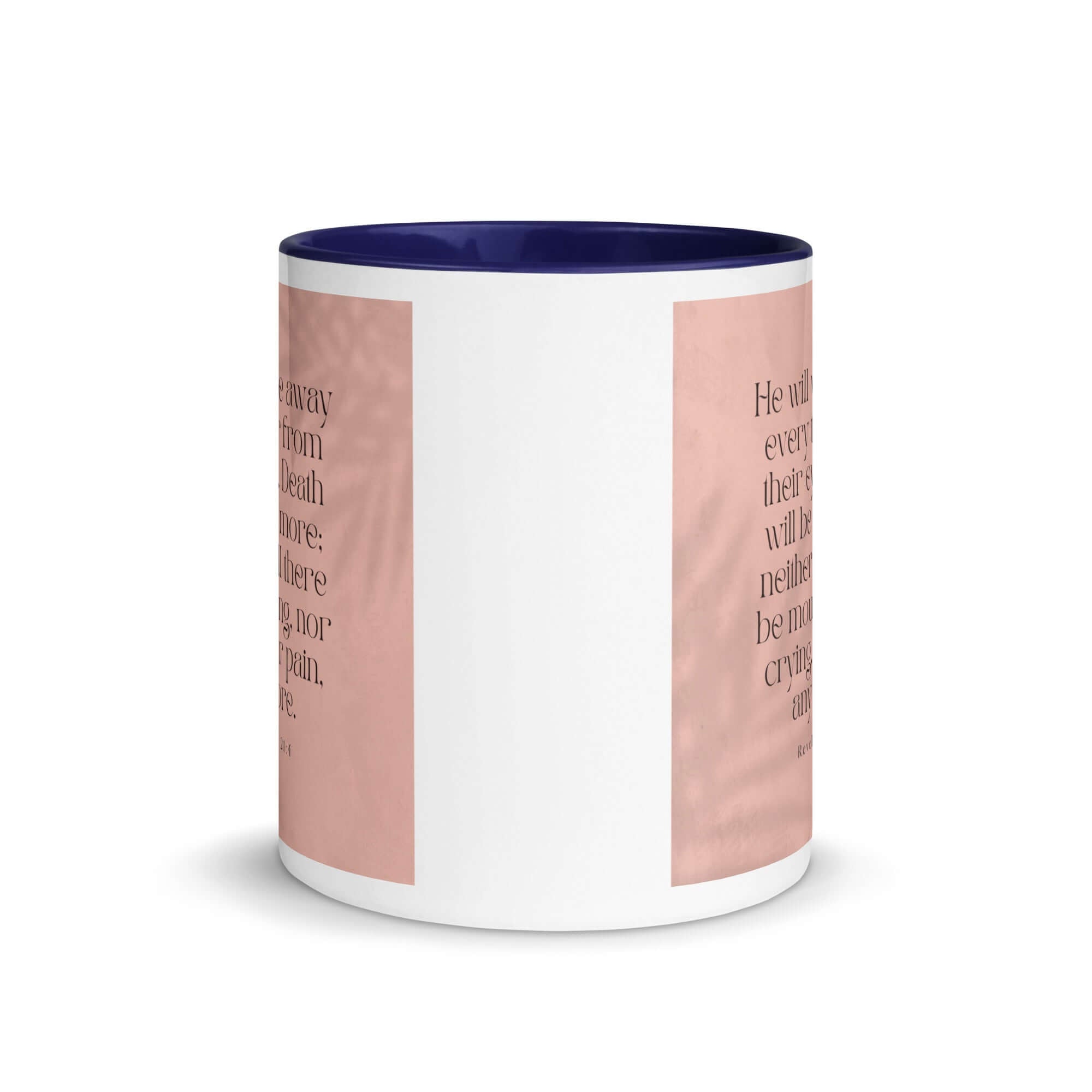 Revelation 21:4 Bible Verse, their eyes White Ceramic Mug with Color Inside