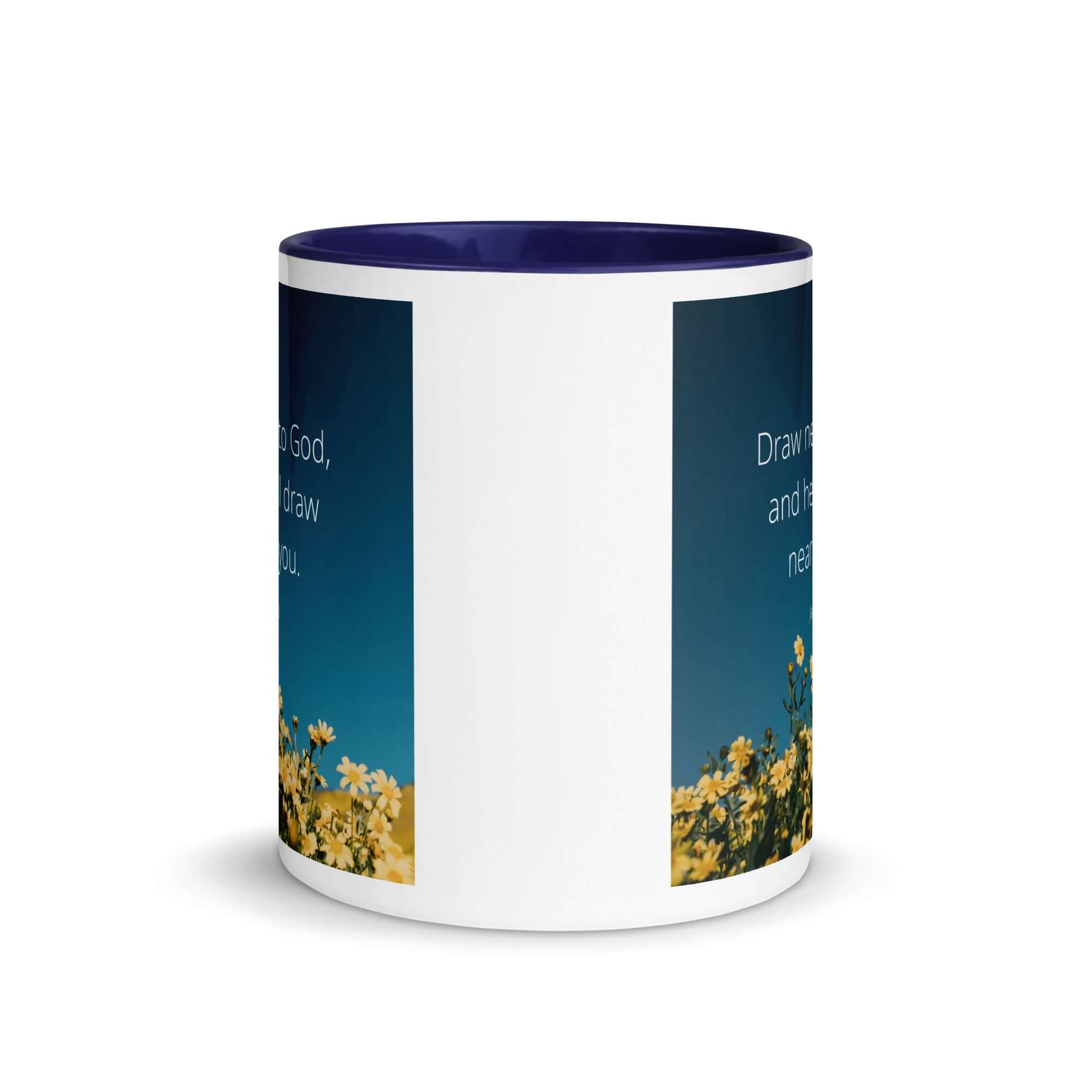 James 4:8 Bible Verse, near to you White Ceramic Mug with Color Inside