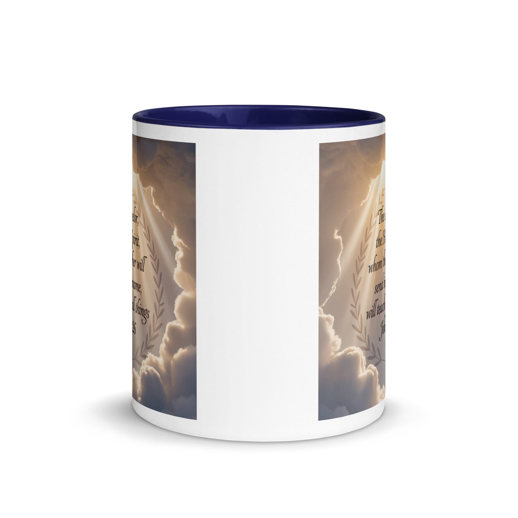 John 14:26 Bible Verse Counselor White Ceramic Mug with Color Inside