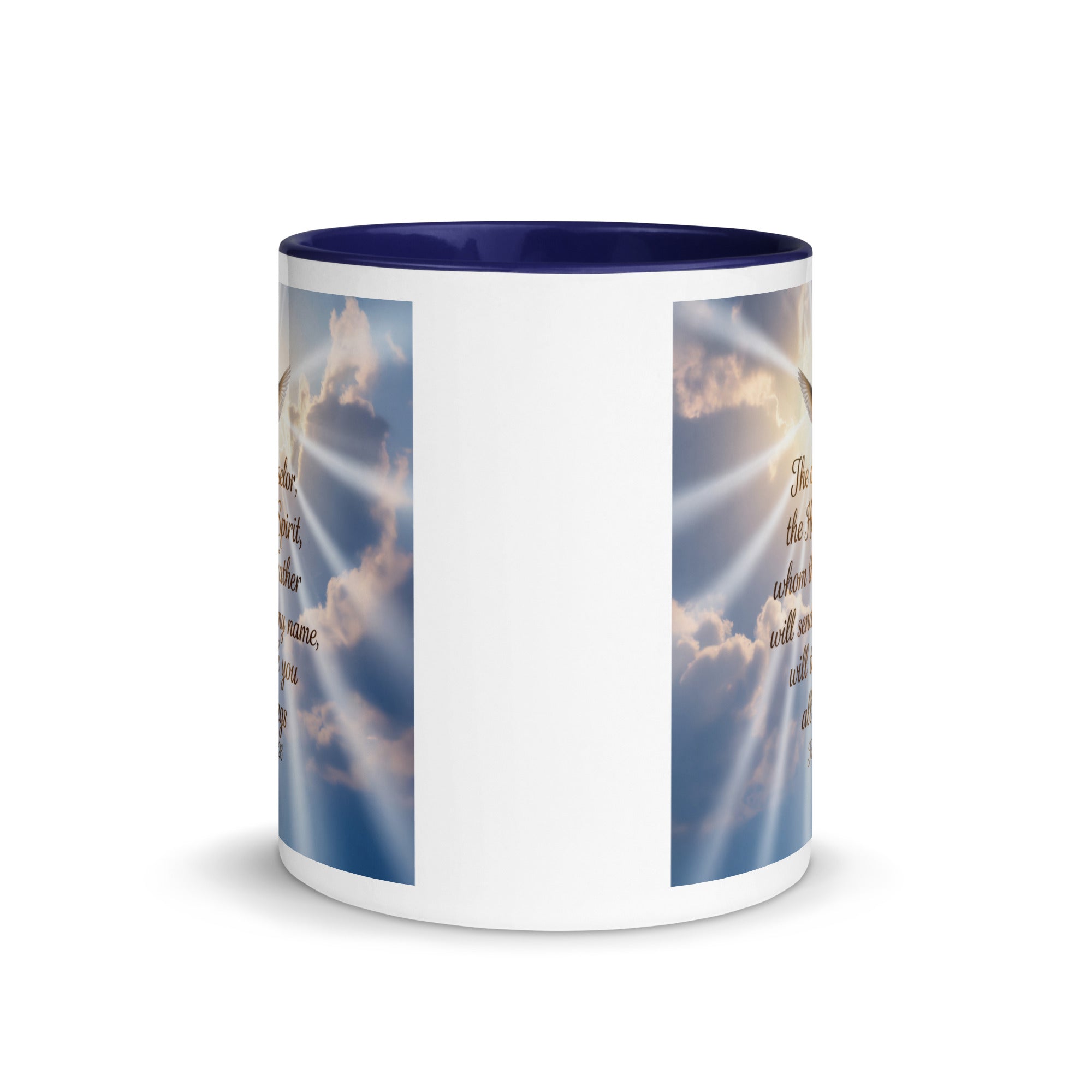 John 14:26 Bible Verse Father White Ceramic Mug with Color Inside