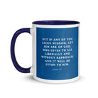 James 1:5 Bible Verse, gives to all White Ceramic Mug with Color Inside