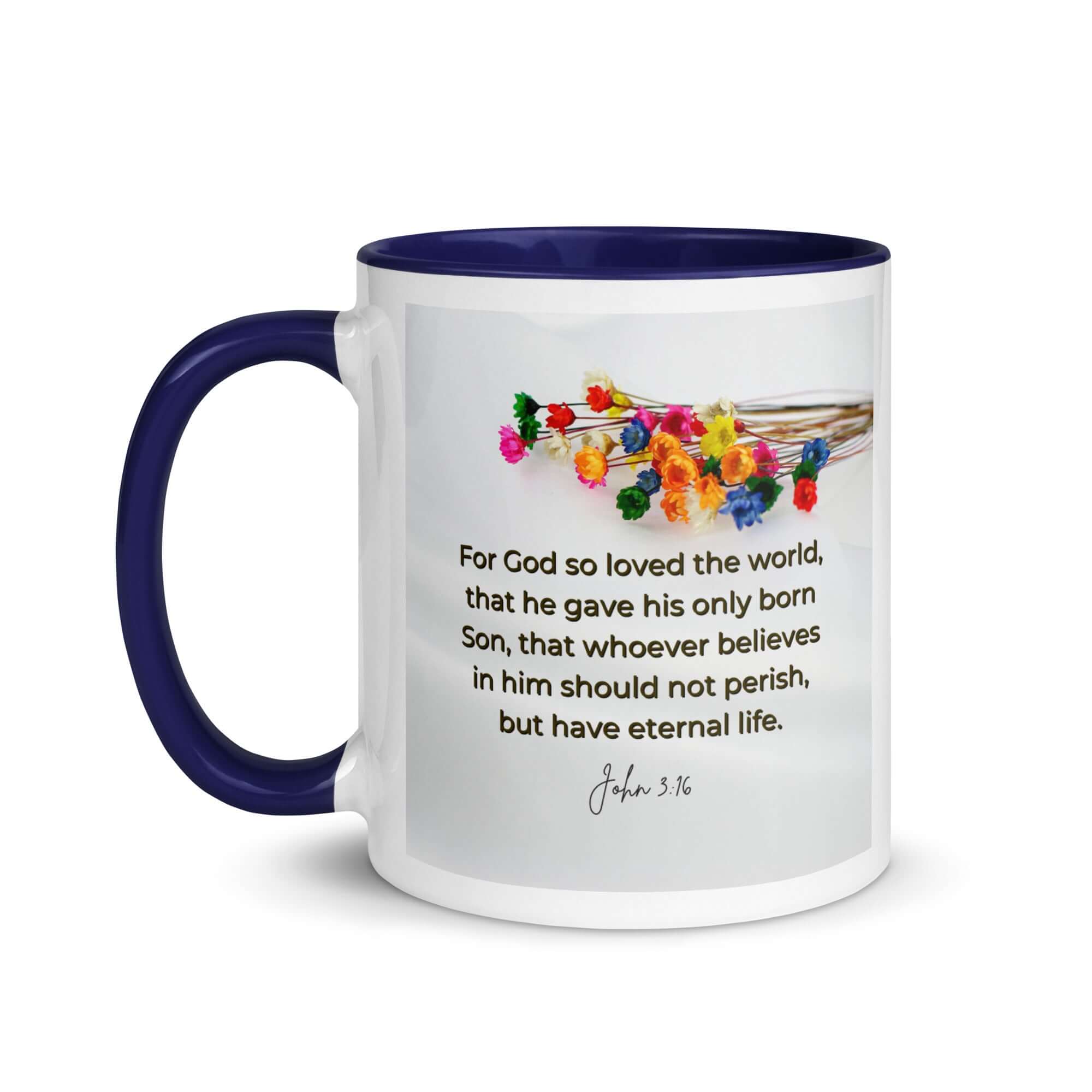 John 3:16 Bible Verse, He gave His Son White Ceramic Mug with Color Inside