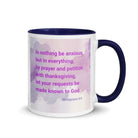 Phil 4:6 - Bible Verse, Prayer and Petition White Ceramic Mug with Color Inside