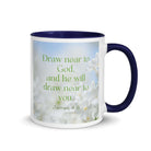 James 4:8 Bible Verse, Draw near White Ceramic Mug with Color Inside