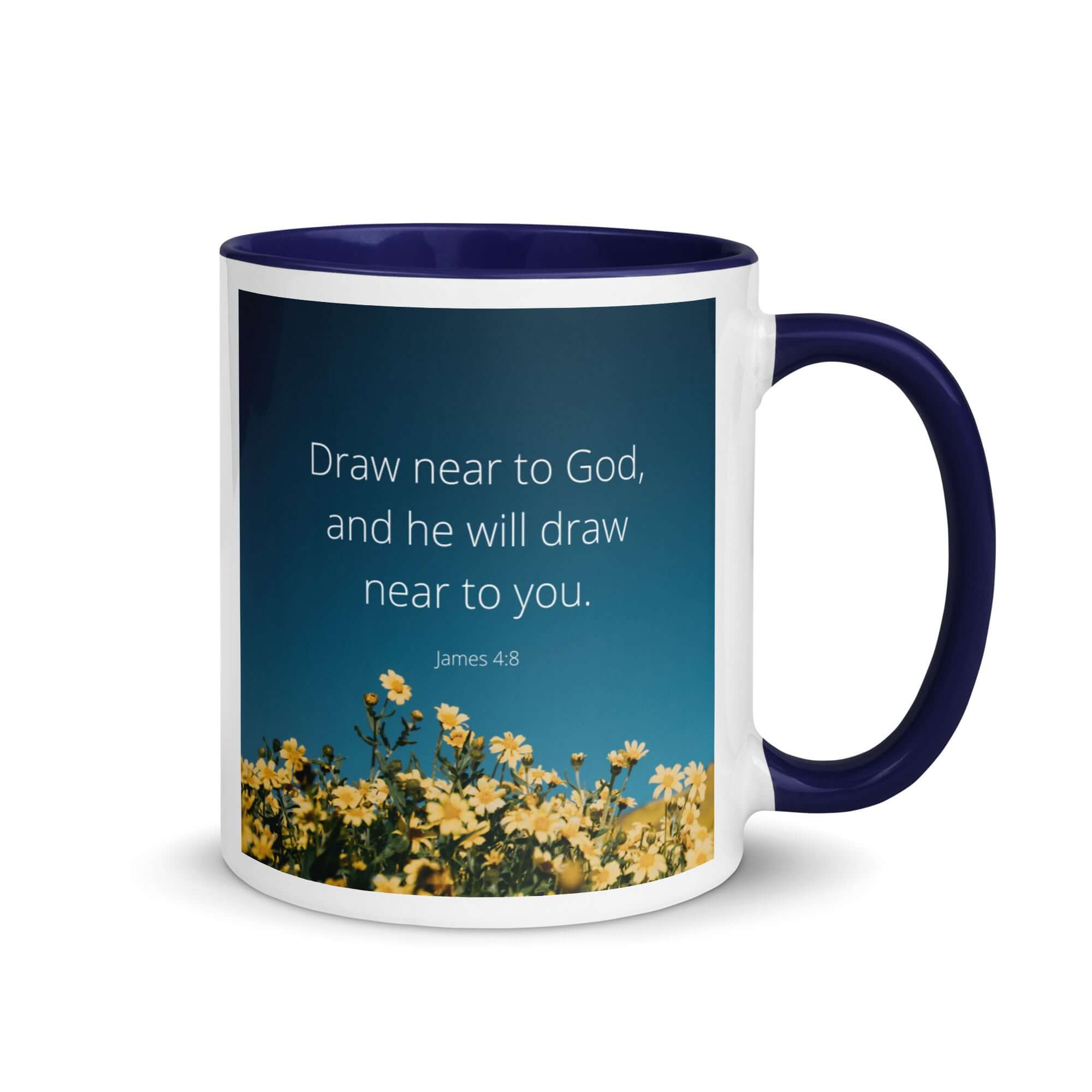 James 4:8 Bible Verse, near to you White Ceramic Mug with Color Inside