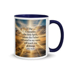 John 14:26 Bible Verse will send White Ceramic Mug with Color Inside Dark Blue 11 oz