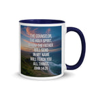 John 14:26 Bible Verse will teach White Ceramic Mug with Color Inside Dark Blue 11 oz