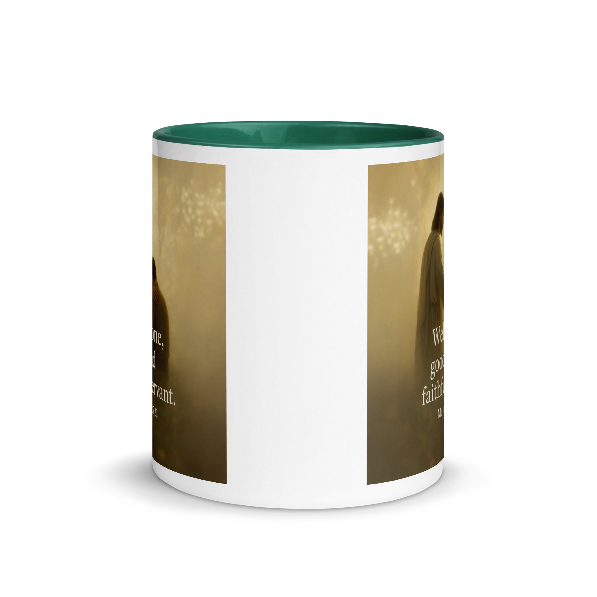 Matthew 25:21 Bible Verse Well Done White Ceramic Mug with Color Inside