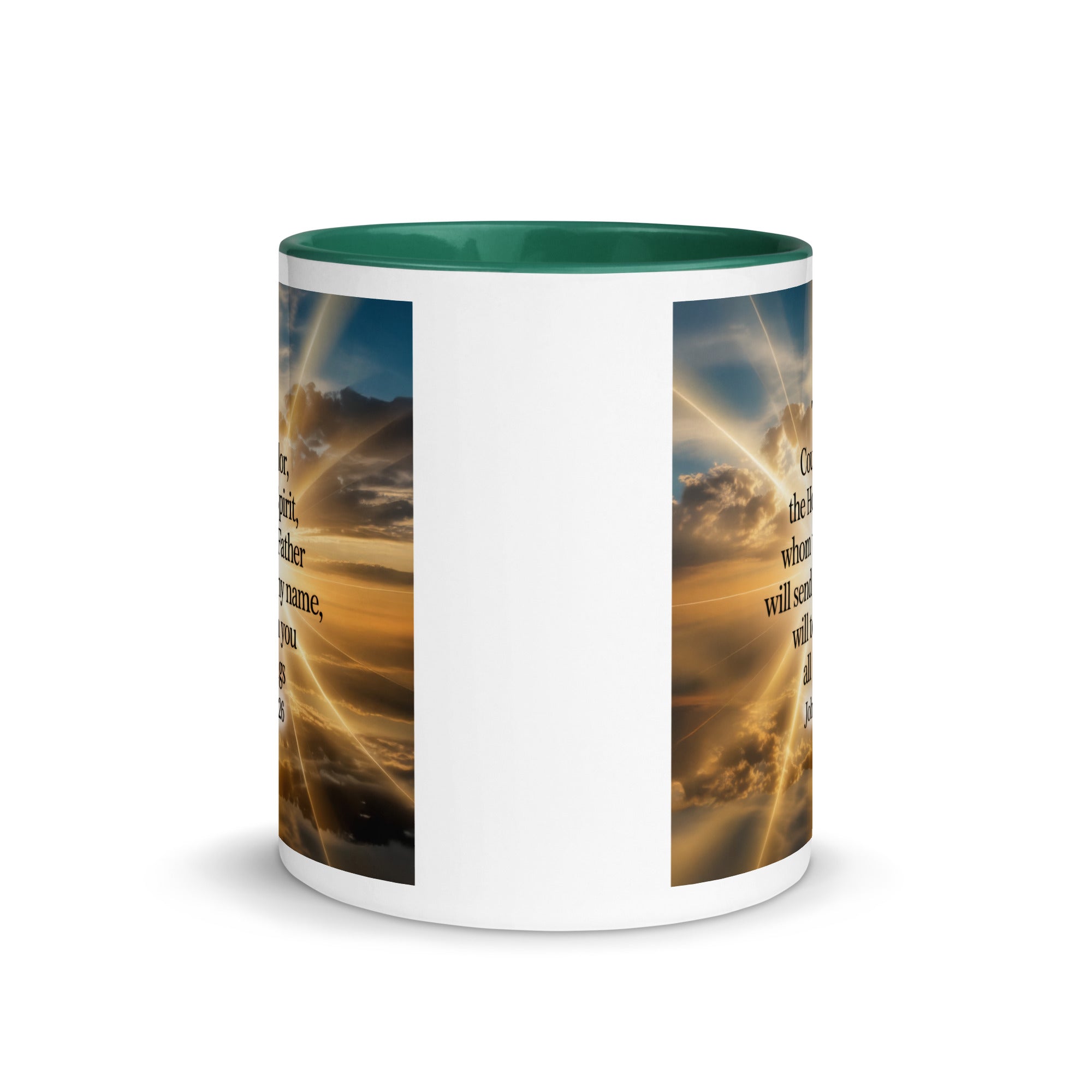 John 14:26 Bible Verse will send White Ceramic Mug with Color Inside