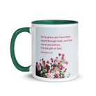 Eph 2:8 - Bible Verse, saved through faith White Ceramic Mug with Color Inside