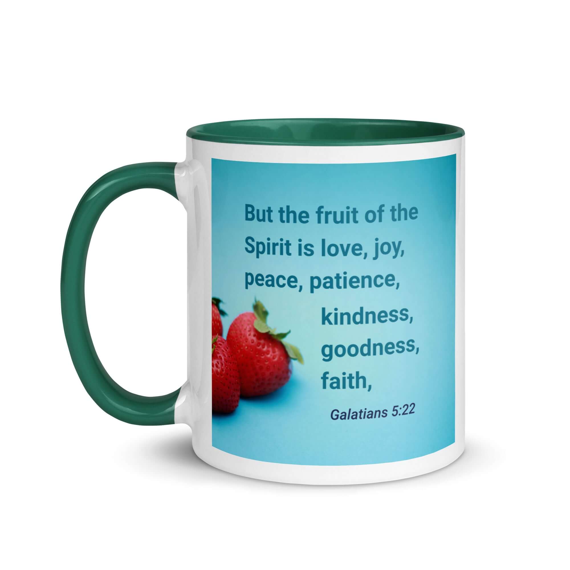 Gal 5:22 - Bible Verse, fruit of the Spirit White Ceramic Mug with Color Inside