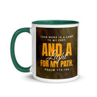 Psalm 119:105 - Bible Verse, lamp to my feet White Ceramic Mug with Color Inside