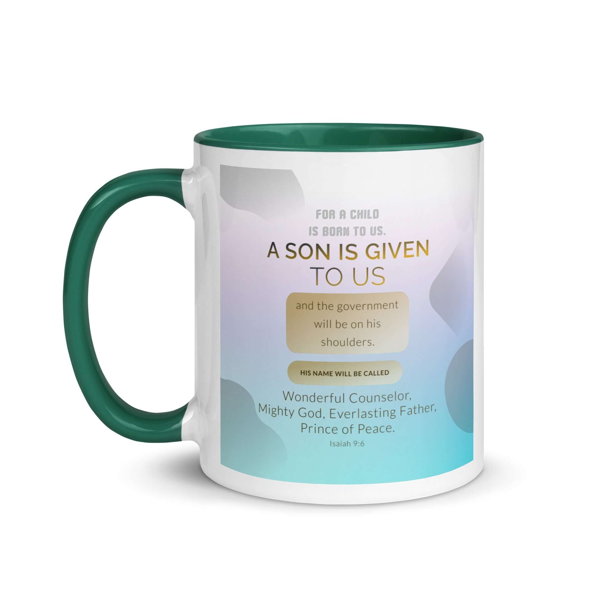 Isaiah 9:6 - Bible Verse, Wonderful Counselor White Ceramic Mug with Color Inside