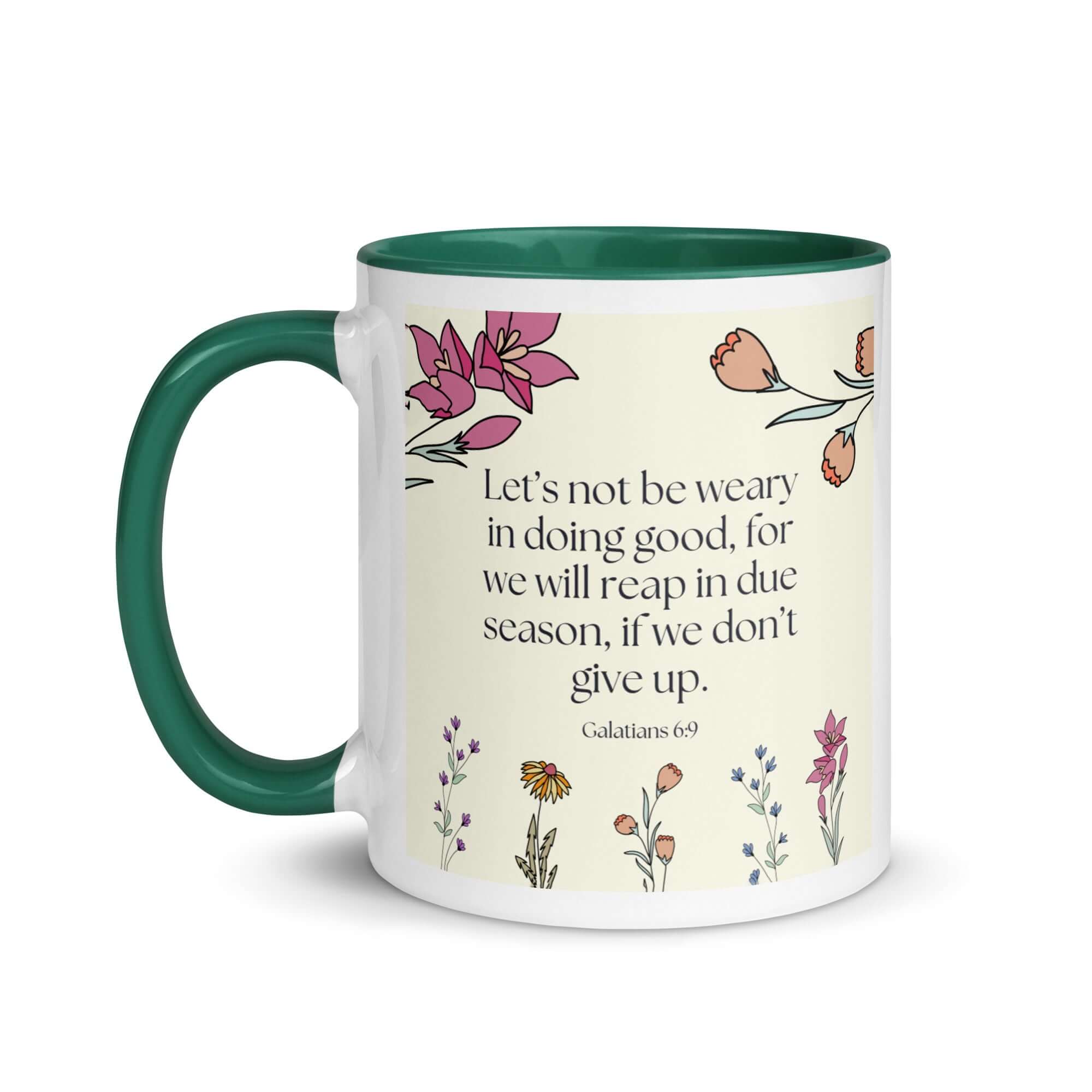 Galatians 6:9 - Bible Verse, in doing good White Ceramic Mug with Color Inside