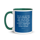 James 1:5 Bible Verse, gives to all White Ceramic Mug with Color Inside