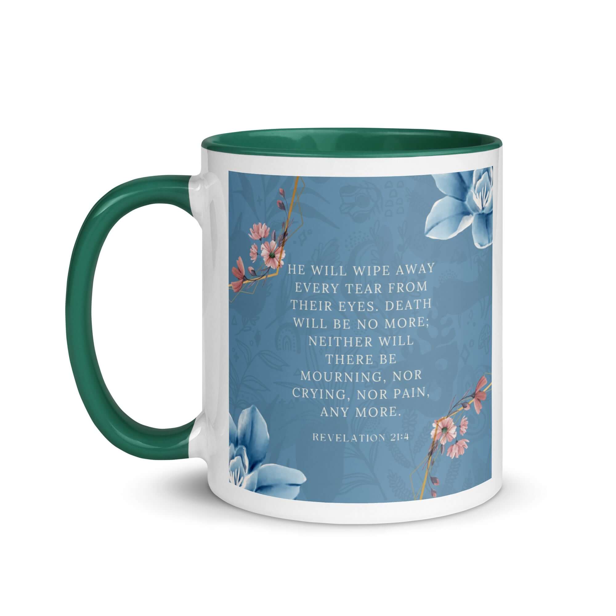 Revelation 21:4 Bible Verse, every tear White Ceramic Mug with Color Inside