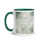 Nahum 1:3 Bible Verse, The Lord is slow White Ceramic Mug with Color Inside