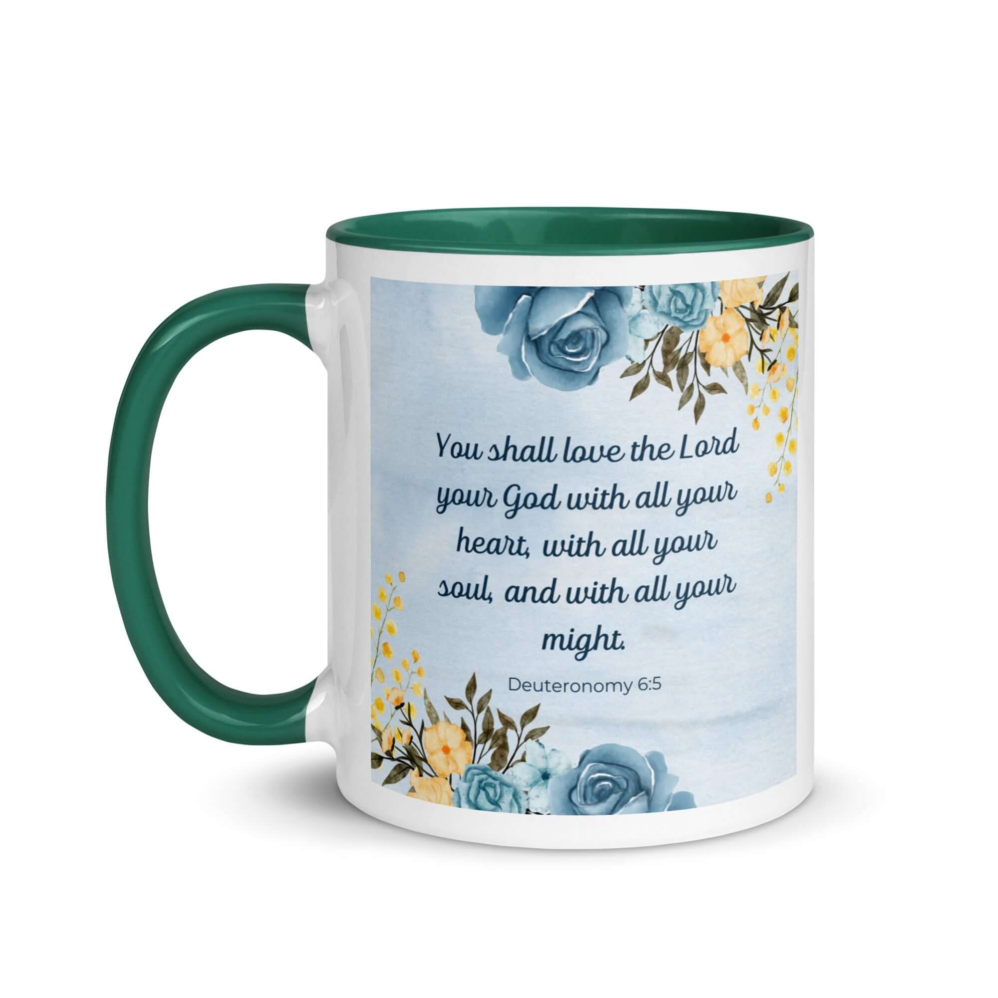 Deuteronomy 6:5 Bible Verse, You shall love White Ceramic Mug with Color Inside