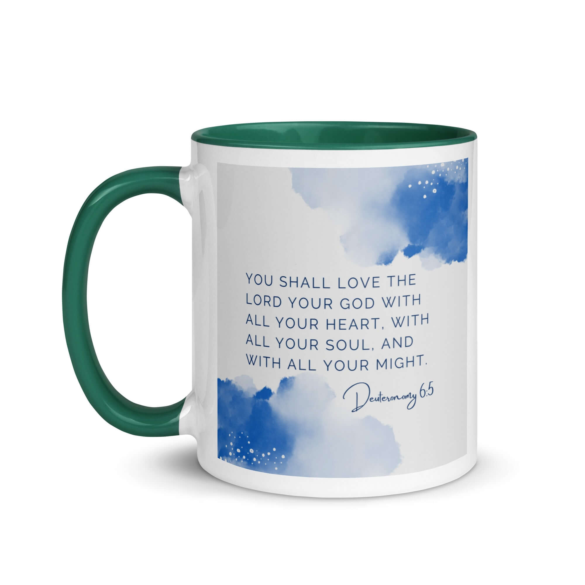 Deuteronomy 6:5 Bible Verse, your God White Ceramic Mug with Color Inside