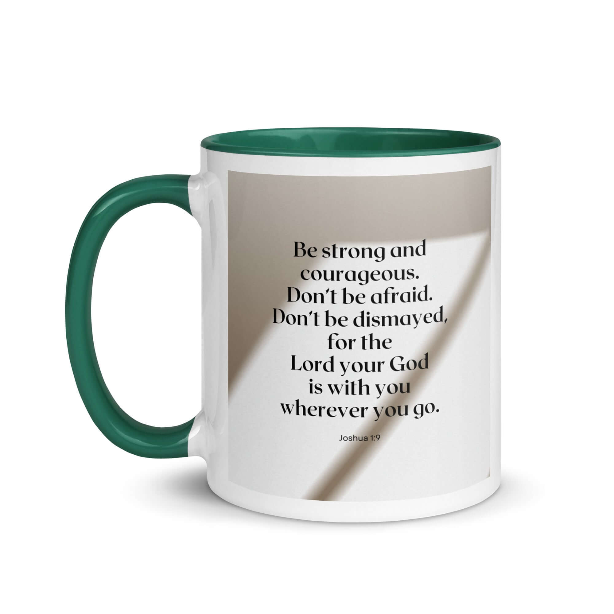 Joshua 1:9 Bible Verse, for the Lord White Ceramic Mug with Color Inside