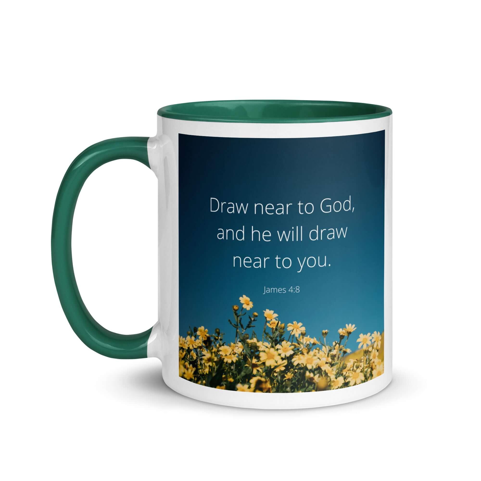 James 4:8 Bible Verse, near to you White Ceramic Mug with Color Inside