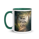 John 14:6 Bible Verse The Life White Ceramic Mug with Color Inside