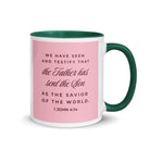 1 John 4:14 - Bible Verse, We have seen White Ceramic Mug with Color Inside