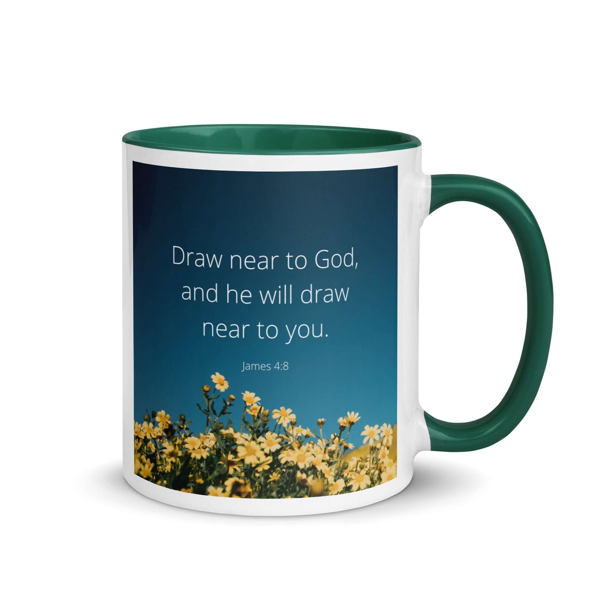 James 4:8 Bible Verse, near to you White Ceramic Mug with Color Inside
