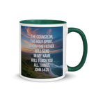 John 14:26 Bible Verse will teach White Ceramic Mug with Color Inside Dark green 11 oz