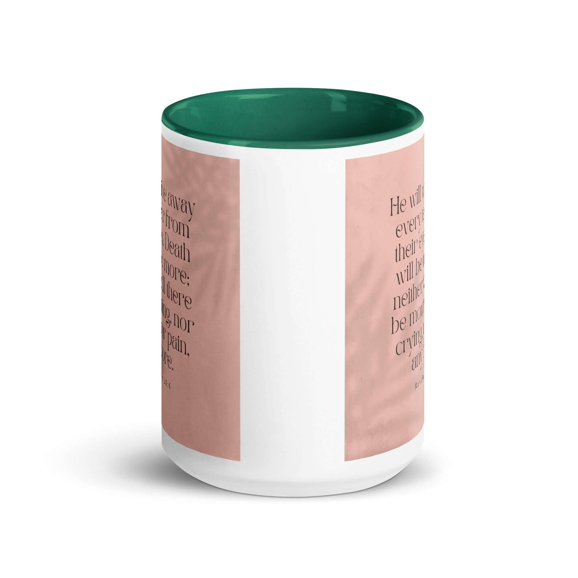 Revelation 21:4 Bible Verse, their eyes White Ceramic Mug with Color Inside