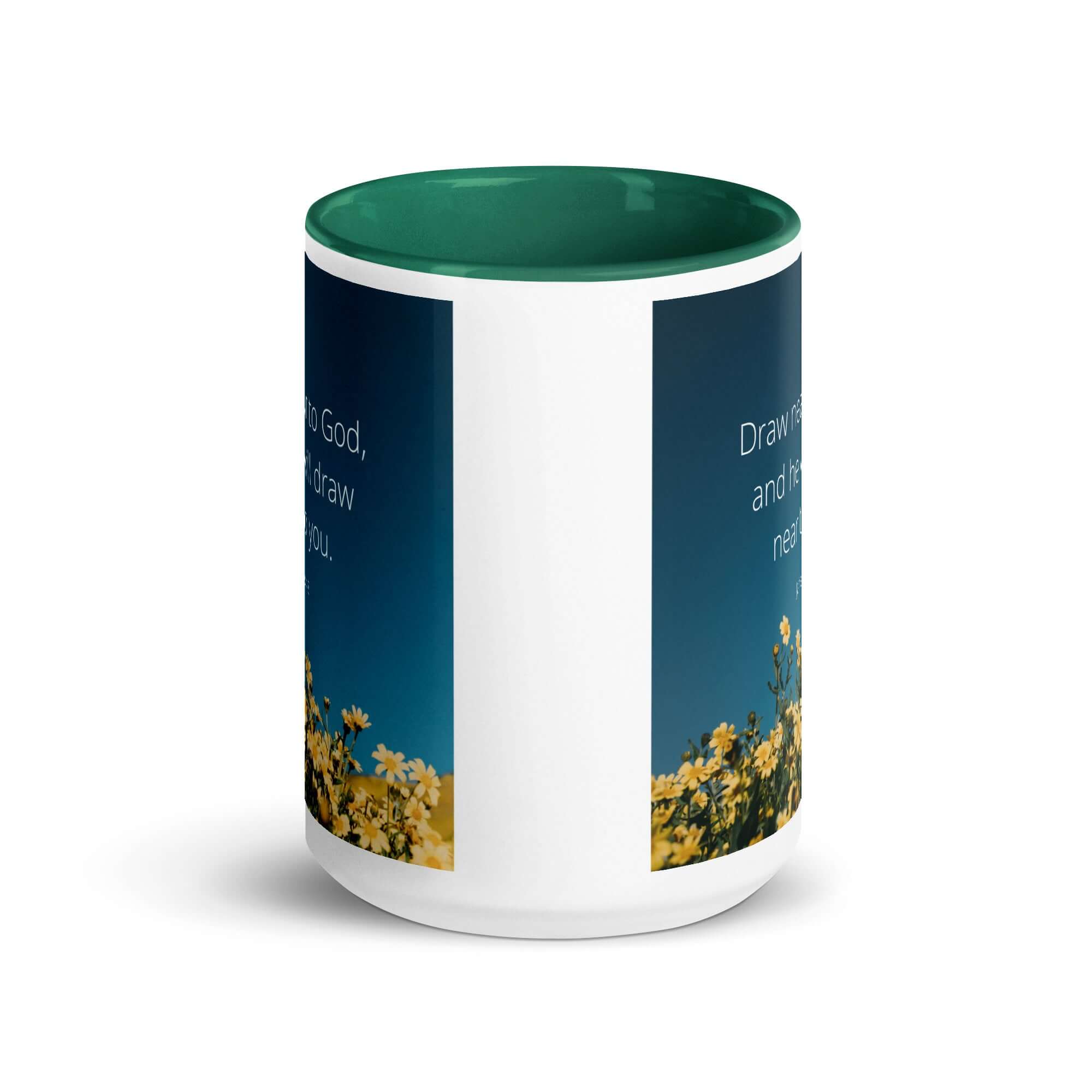 James 4:8 Bible Verse, near to you White Ceramic Mug with Color Inside
