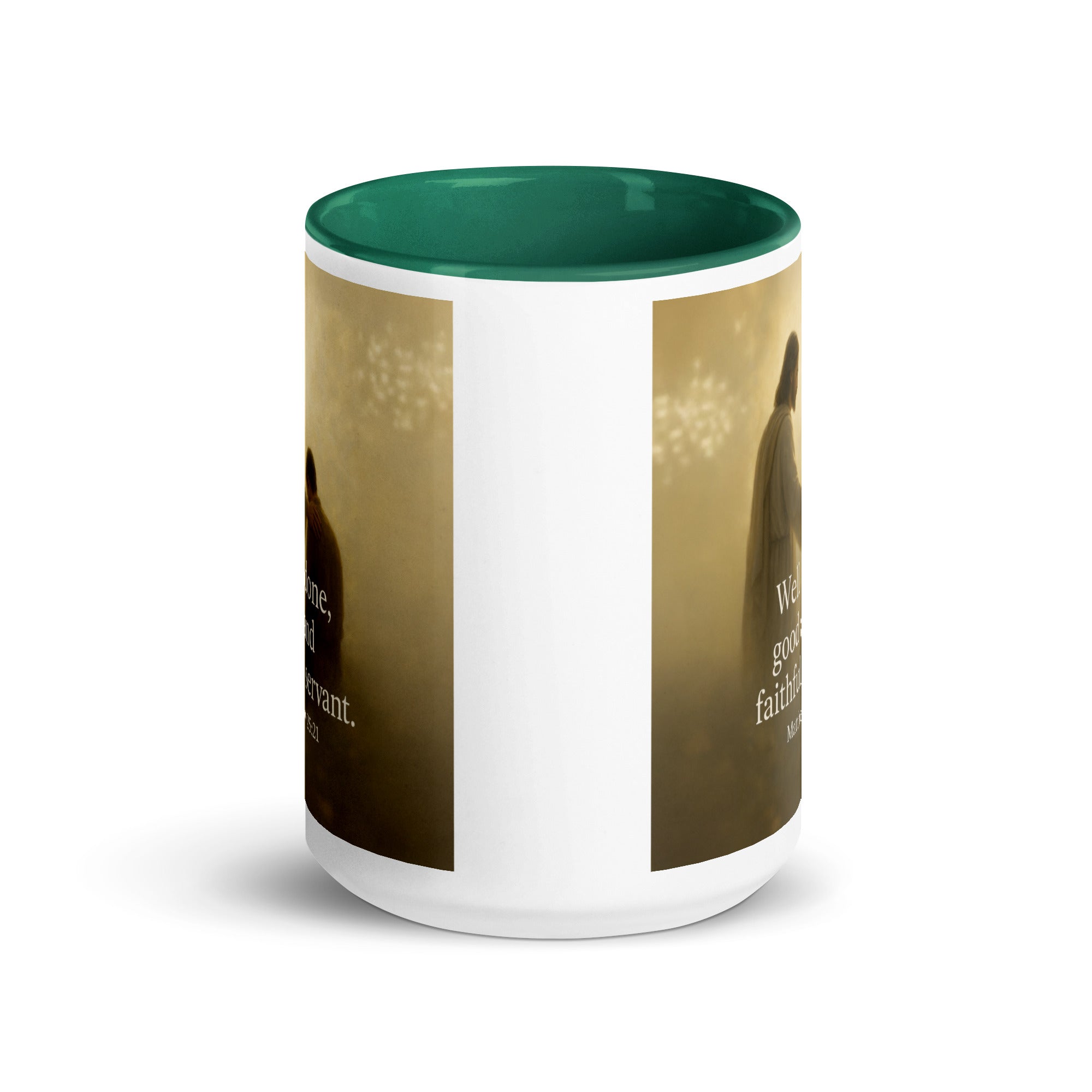 Matthew 25:21 Bible Verse Well Done White Ceramic Mug with Color Inside