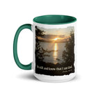 Psalm 46:10 Bible Verse, Sunset Glory White Ceramic Mug with Color Inside