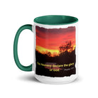 Psalm 19:1 Bible Verse, Sunset Glory White Ceramic Mug with Color Inside