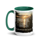 Psalm 46:10 Bible Verse, Sunset Glory White Ceramic Mug with Color Inside