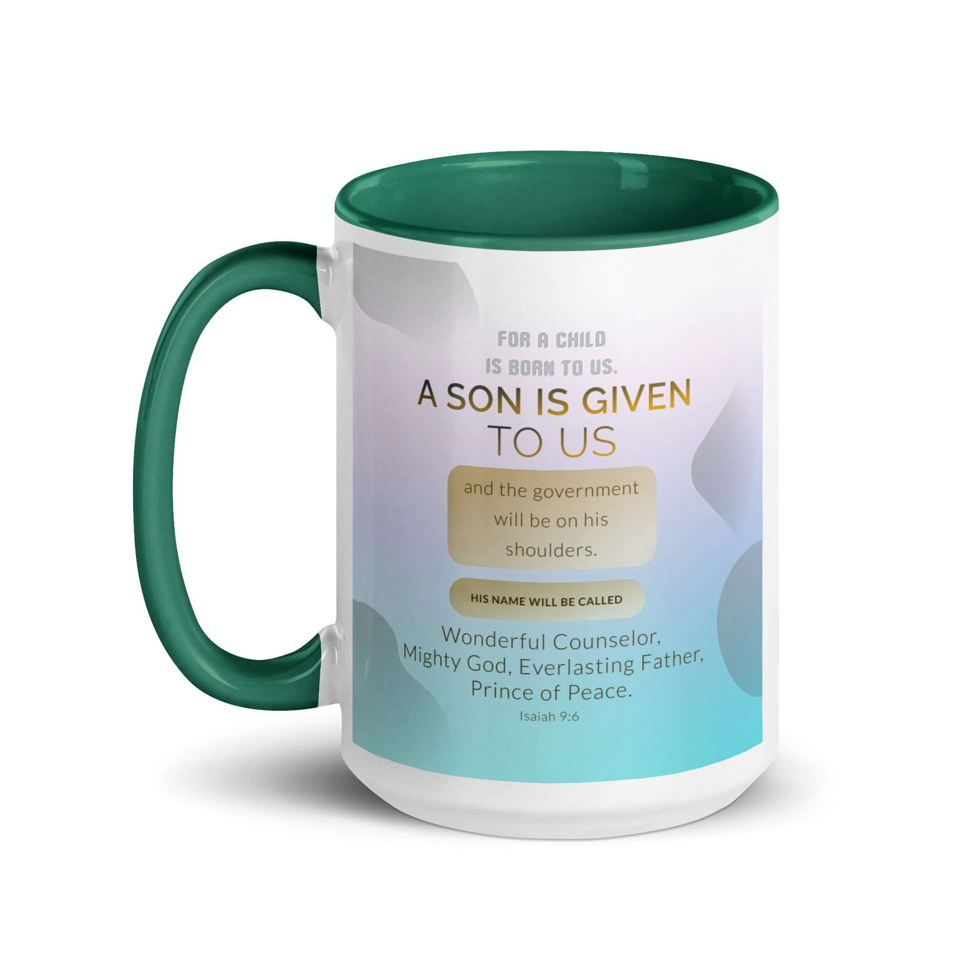 Isaiah 9:6 - Bible Verse, Wonderful Counselor White Ceramic Mug with Color Inside