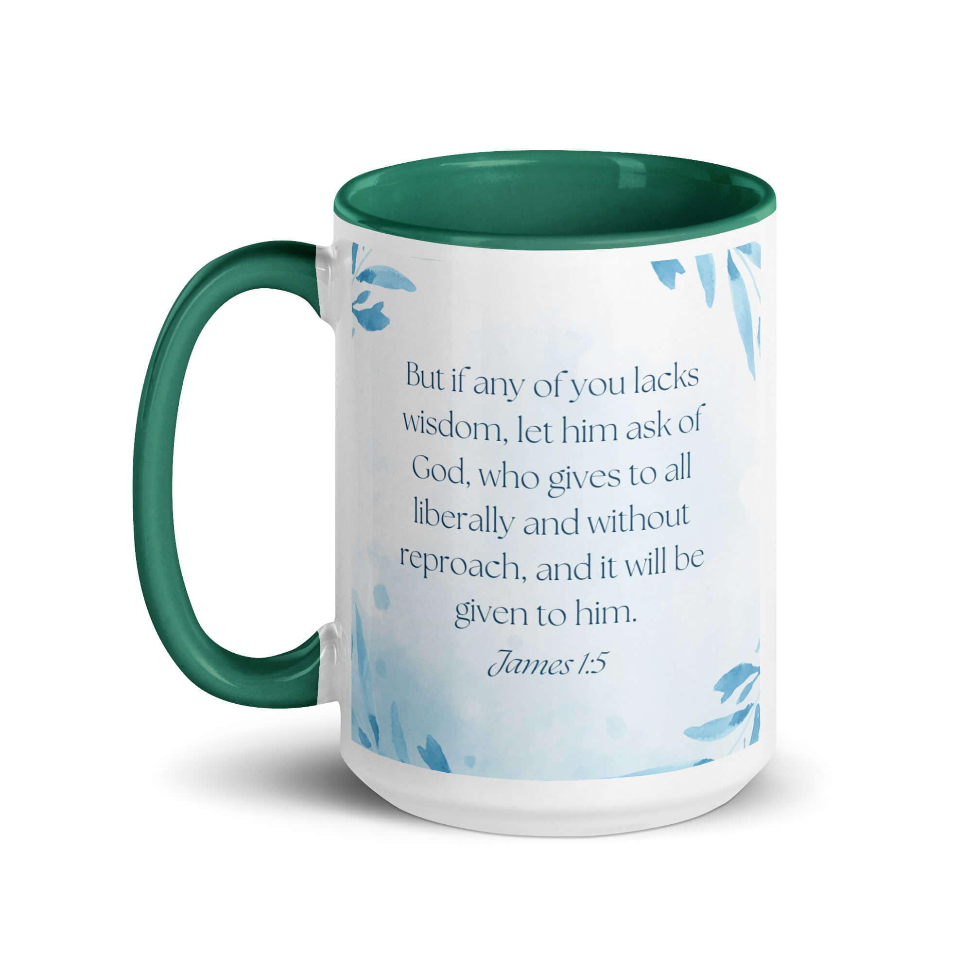 James 1:5 Bible Verse, lacks wisdom White Ceramic Mug with Color Inside