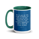 James 1:5 Bible Verse, gives to all White Ceramic Mug with Color Inside