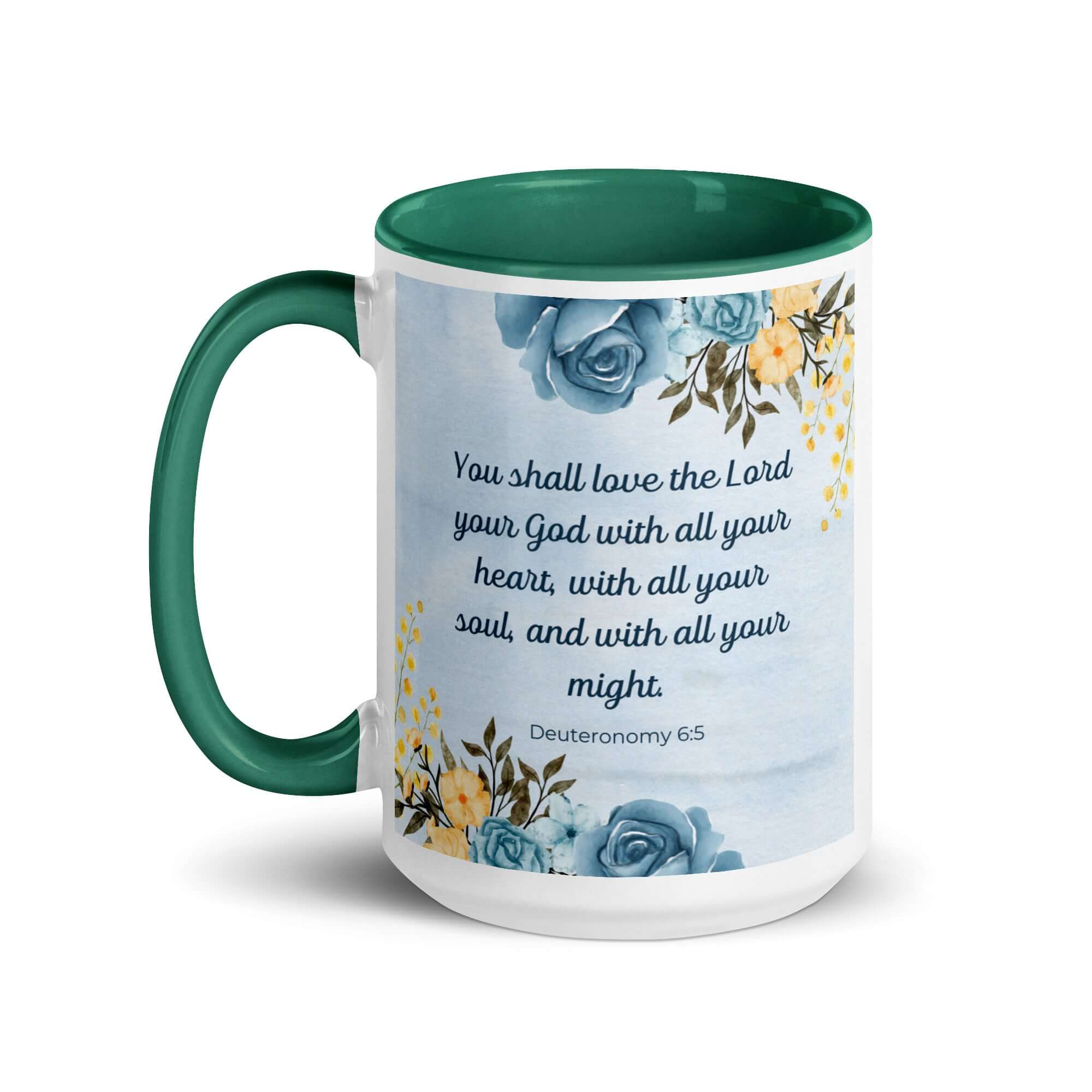 Deuteronomy 6:5 Bible Verse, You shall love White Ceramic Mug with Color Inside