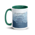 Joshua 1:9 Bible Verse, Courageous White Ceramic Mug with Color Inside